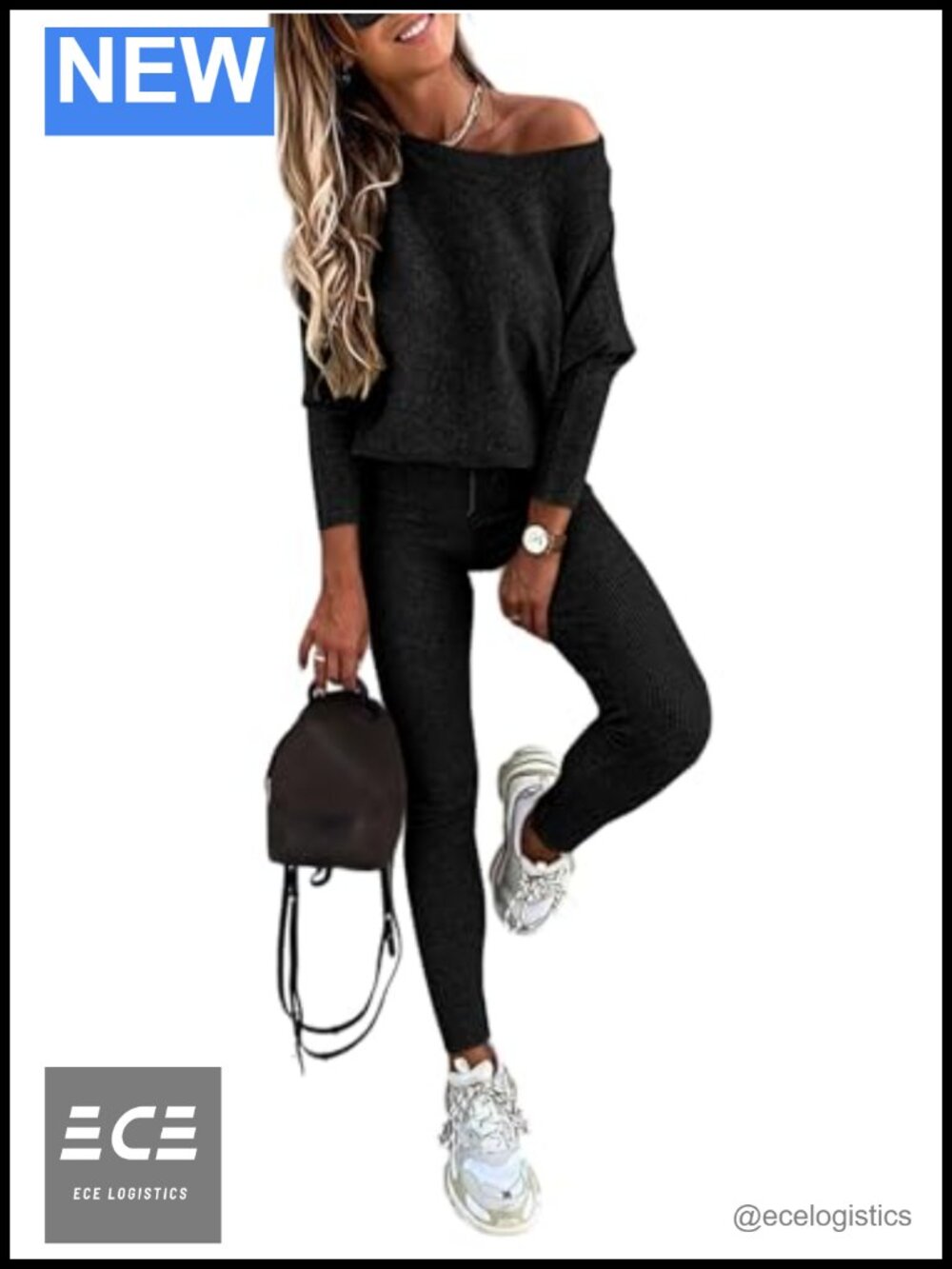 Women's 2 Piece Knit Lounge Set Batwing Sleeve Sweatsuit Drawstring Pullover